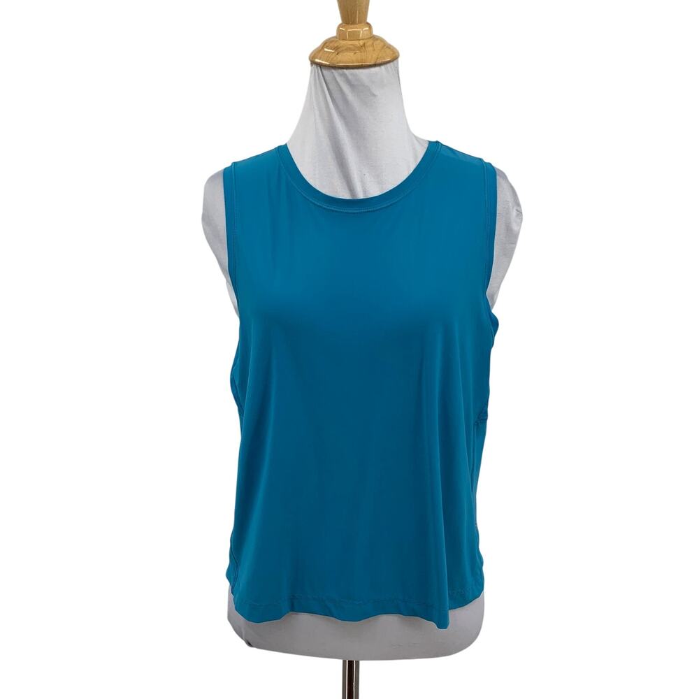 Athleta Tank Top Womens M Medium Cyan Ultimate Muscle Crew Mesh Panel Cropped